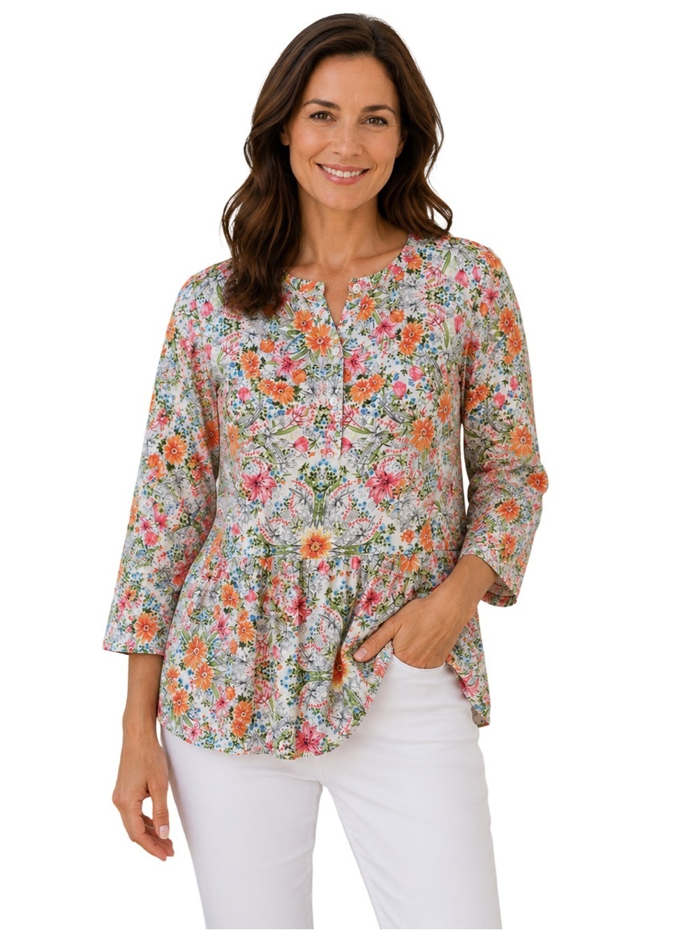 J.Jill Perfect Blouse Floral Button Front Peplum Top Size LT